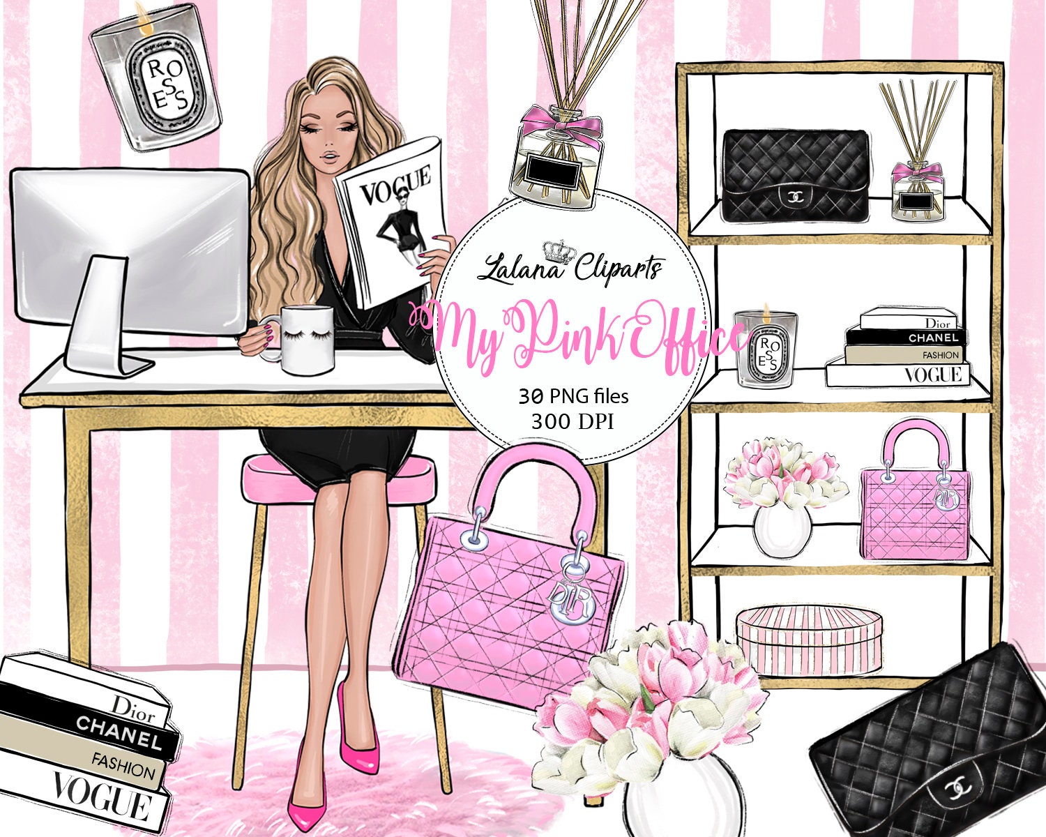 Girl boss pink office clipart Planner girl clip art fashion | Etsy
