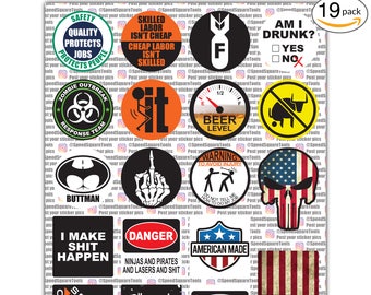 19-Pack Hard Hat, Tool Box Stickers | 100% Vinyl | Proudly MADE IN USA! Funny decals Construction, Electrician, Union, Oilfield, Military