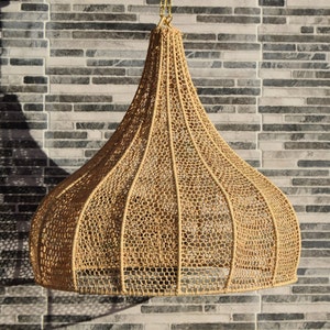 Wicker lampshade rattan suspension bohemian straw chandelier