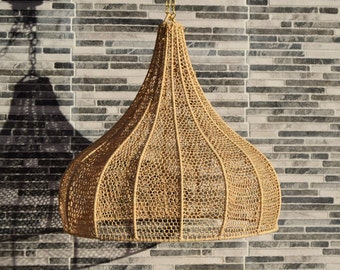 Lámpara colgante de ratán hecha a mano: pantalla de mimbre, lámpara de araña bohemia