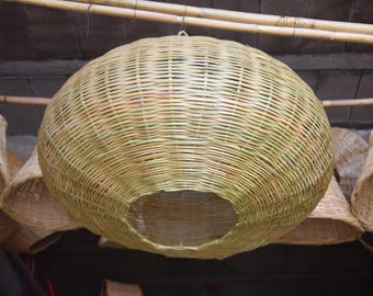 Cane Chandelier Pendant – Moroccan Woven Hanging Light, Boho Straw Ceiling Lamp