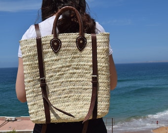 Moroccan Backbag, wicker basket, french bag for market, doum natural basket