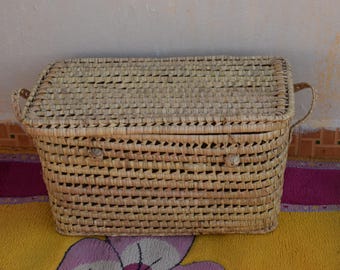 Handwoven Wicker Toy Chest – Palm Leaf Storage Trunk, Nursery Organizer, Boho Kids Room Basket, Eco-Friendly Home Décor