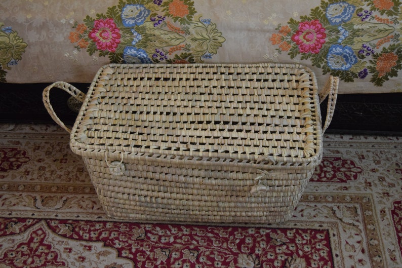 Storage Baset,Wicker Storage Trunk, Rectangular Storage Basket,Palm Leaf Storage image 9