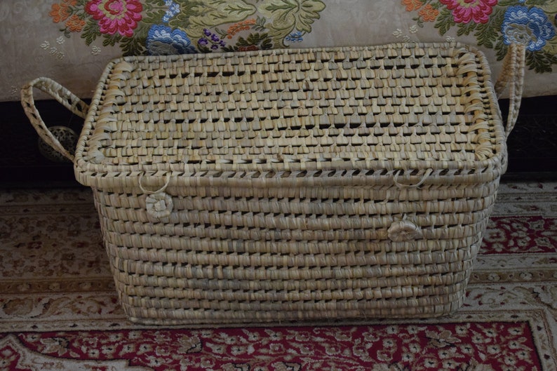 Storage Baset,Wicker Storage Trunk, Rectangular Storage Basket,Palm Leaf Storage image 2