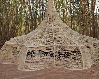 The Wave Moroccan Rattan Pendant Light, Handmade Wicker Chandelier, Large Rustic Boho Ceiling Lamp