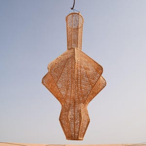Raffia Pendant Light, Rattan Hanging Lamp Shade, Wicker Straw Chandelier, Moroccan Pendant Light, Boho Ceiling Lamp