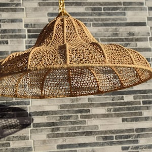 Handmade Woven Pendant Light, Rustic Rattan Ceiling Lamp, Boho Chandelier, Natural Rattan Pendant Light
