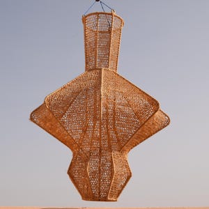 Handgemaakte hanglamp, rustieke boho-plafondlamp, rieten rotan kroonluchter, organische verlichting
