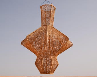 Handmade Pendant Lamp, Rustic Boho Ceiling Light, Wicker Rattan Chandelier, Organic Lighting