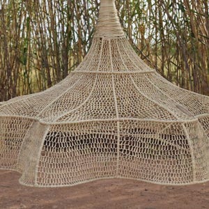 Luminária pendente de vime marroquina – Lustre Boho feito à mão com luminária de teto de vime &quot;The Wave&quot;