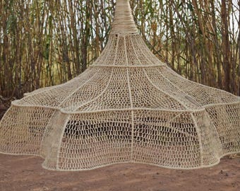 Marokkaanse rotan hanglamp – Boho handgemaakte kroonluchter The Wave rieten plafondlamp