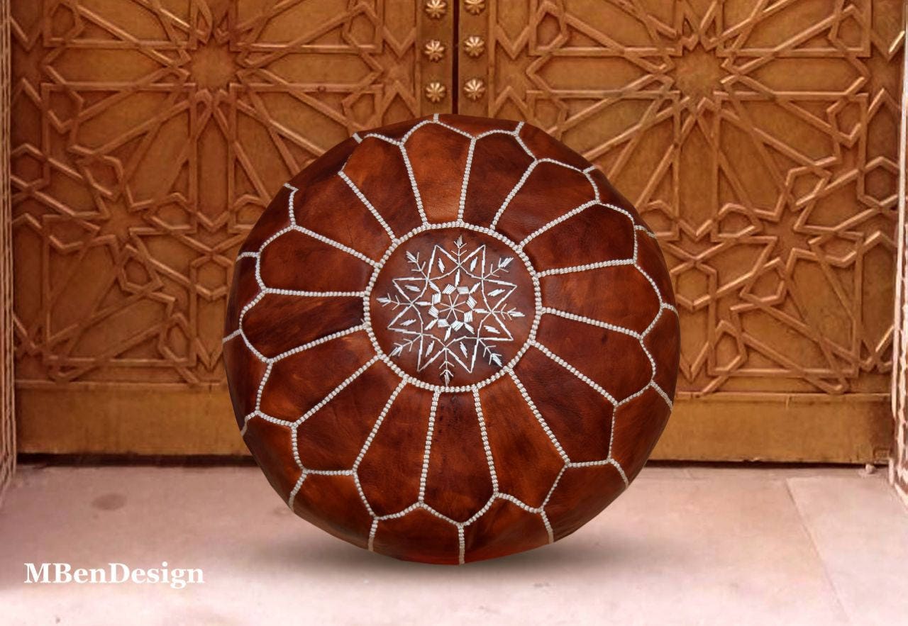 Diseño otomano cuero marroquí negro de bronceado oscuro pufs | Etsy