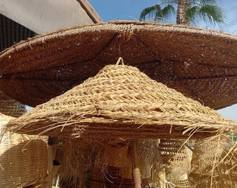 Handgemachter Weiden-Kronleuchter | Marokkanische Rattan Pendelleuchte | Stroh Hängelampenschirm | Boho Deckenleuchte