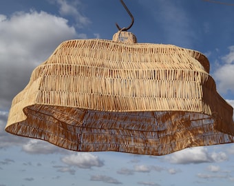 Handwoven Wave Rattan Pendant Light, Moroccan Boho Lamp
