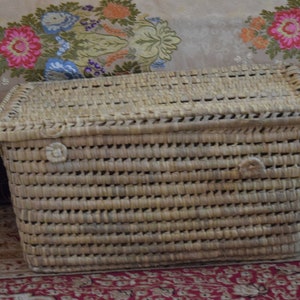 Storage Baset,Wicker Storage Trunk, Rectangular Storage Basket,Palm Leaf Storage image 1