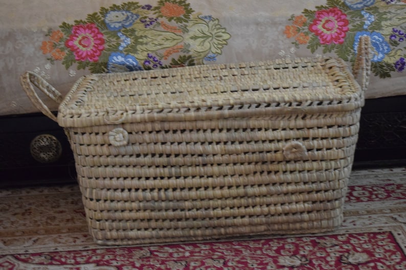 Storage Baset,Wicker Storage Trunk, Rectangular Storage Basket,Palm Leaf Storage image 1