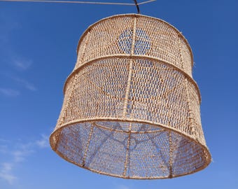 Moroccan Rattan Pendant Lighting – Wave Handmade Chandelier – Boho Ceiling Lamp