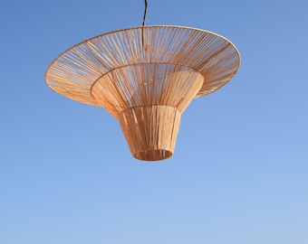 Rattan Ceiling Light Fixture, Handmade Boho Pendant Lamp, Rustic Wicker Chandelier, Coastal Farmhouse Lighting