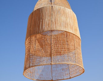 Moroccan Rattan Lamp - Handmade Wicker Pendant Light, Boho Ceiling Light Shade, Bohemian Chandelier, Rustic Home Decor