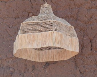 Moroccan Rattan Lamp – Handmade Raffia Pendant Light, Boho Woven Ceiling Fixture, Natural Wicker Hanging Lamp, Bohemian Light Shade
