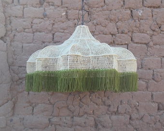 Moroccan Rattan Pendant Light | Handmade Boho Wicker Chandelier | Natural Wave Ceiling Lamp