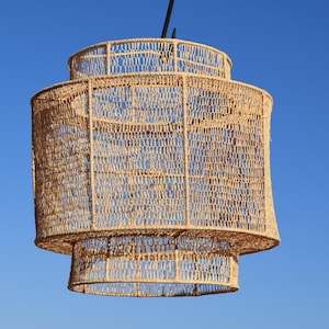 Raffia Pendant Light, Rattan Hanging Lamp Shade, Wicker Straw Chandelier, Moroccan Pendant Light, Boho Ceiling Lamp