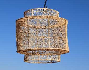 Natürliche rustikale Deckenleuchte, handgefertigte Rattan Pendelleuchte, Boho Wicker Kronleuchter
