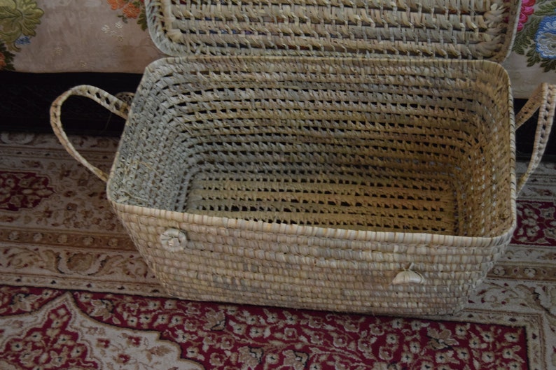 Storage Baset,Wicker Storage Trunk, Rectangular Storage Basket,Palm Leaf Storage image 8