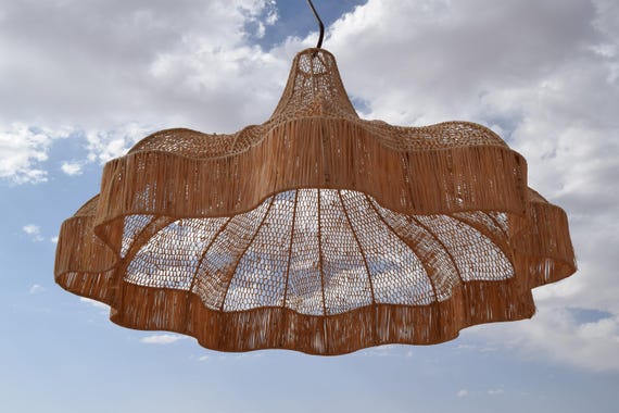 The Wave Rattan Pendant Light – Handmade Wicker Ceiling Lamp, Boho Coastal Lighting, Rustic Farmhouse Chandelier for Dining & Living Rooms