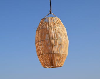 Rustic Farmhouse Pendant Light, Natural Rattan Ceiling Lamp, Handmade Wicker Chandelier, Coastal Boho Lighting
