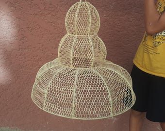 Boho Moroccan Rattan Pendant Light, Handmade Wicker Ceiling Lamp, Rustic Farmhouse Chandelier