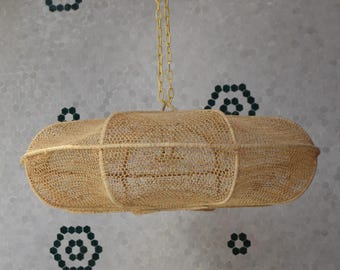 Boho Wicker Pendelleuchte, handgefertigte Deckenleuchte, rustikaler Rattan Kronleuchter, Eco Japandi Beleuchtung