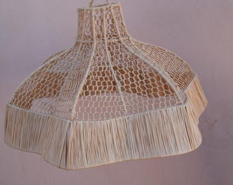 Large Rustic Farmhouse Lamp, Handmade Rattan Pendant Light, Boho Wicker Ceiling Fixture