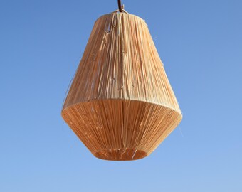 Handmade Farmhouse Pendant Light, Rustic Rattan Lamp, Boho Ceiling Fixture, Eco Japandi Chandelier