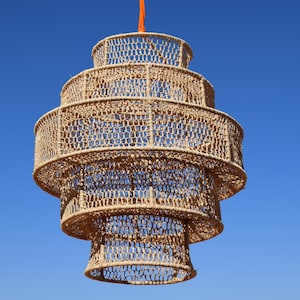 Boho Wicker Ceiling Pendant, Handmade Rustic Lamp, Rattan Chandelier, Natural Rattan Pendant Light