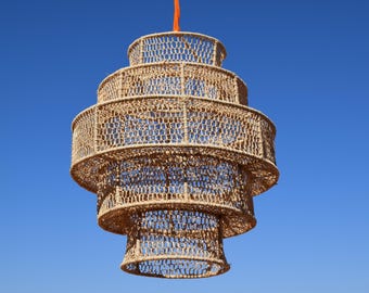 Boho Wicker Ceiling Pendant, Handmade Rustic Lamp, Rattan Chandelier, Natural Rattan Pendant Light