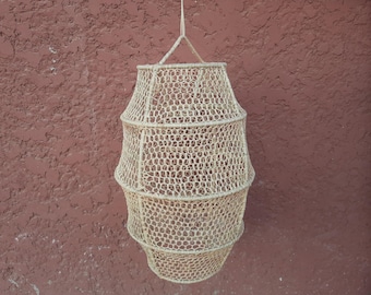 Large Moroccan Boho Rattan Pendant Lamp – Handmade Wicker Ceiling Light, Rustic Farmhouse Chandelier