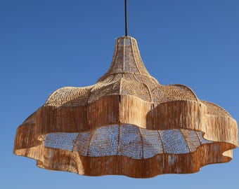 The Wave Rattan Pendant Light – Handmade Wicker Ceiling Lamp, Boho Coastal Lighting