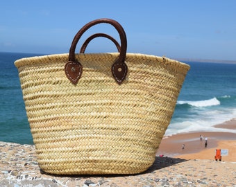 Moroccan wicker basket, french bag for market, doum natural basket