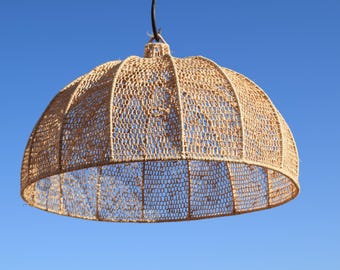 Rattan Lampshade, Moroccan Ceiling Lamp, Handmade Boho Chandelier, Rustic Wicker Pendant Light
