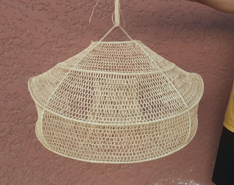 Moroccan Rattan Pendant Light, Handmade Wicker Ceiling Lamp, Boho Chandelier, Coastal Farmhouse Hanging Light