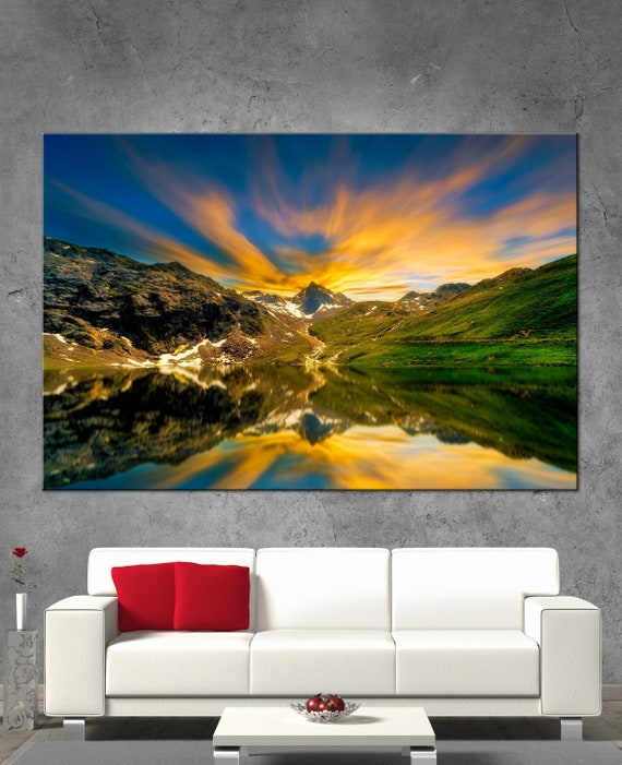 Beautiful Nature Mountain Sunrise Picture Print On Wood Framed Canvas Wall Art