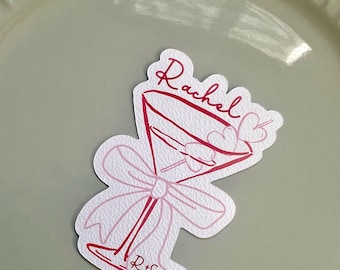 Pink and red cocktail ribbon name place for bridesmaids weddings and events