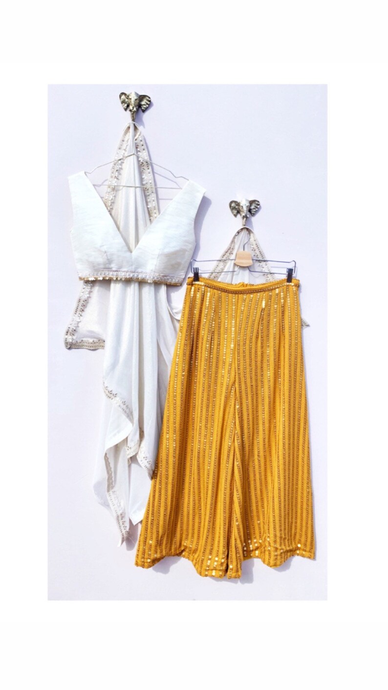 MEHNDI YELLOW JACKET TROUSER SET