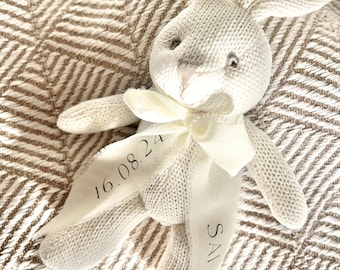Newborn bunny teddy with personalised ribbon namesake and date keepsake
