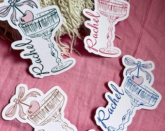 Cocktail cherry ribbon name place for bridesmaids weddings and events