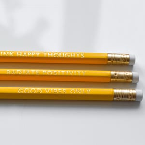 Happiness Pencils - Sustainable Quote Pencil Set | Gold Foiled Personalised Pencils, Colourful Yellow Pencils, Gifts for Stationery Lover