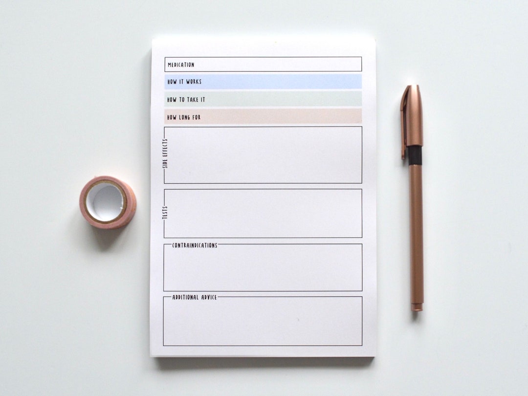 Medication Summary Notepad for Medical Students, Pharmacy Students