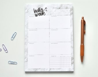 Marble A5 Weekly Planner | habit tracker, weekly organiser, weekly planner pad, desk planner pad, weekly overview planner, week to view